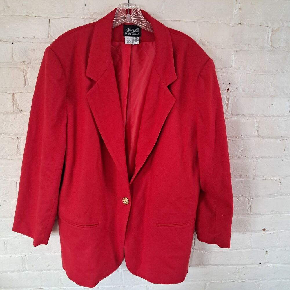 RADCLIFFE by SAG HARBOR Blazer Jacket Solid Red 100% Wool Women's Size 18W